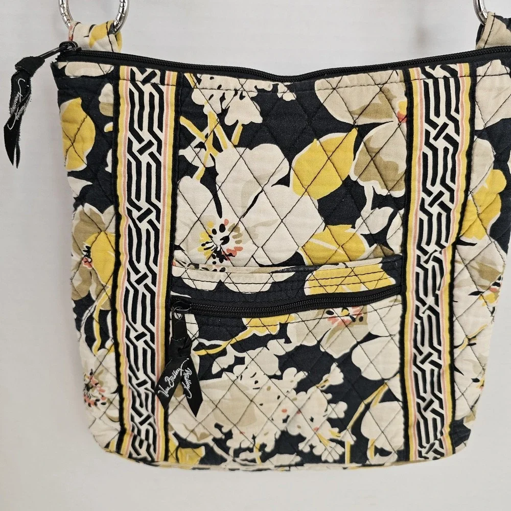 Vera Bradley Dogwood On The Go Hipster Crossbody Purse Bag Black Yellow White